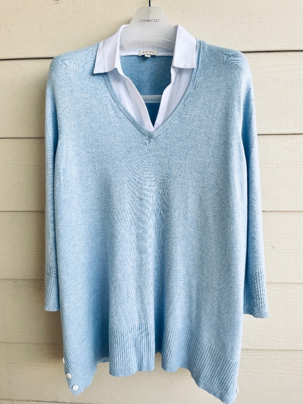 Laura Plus 2-in-1 Layered Sweater Mock Collar Top Blue Knit 2X Plus Size